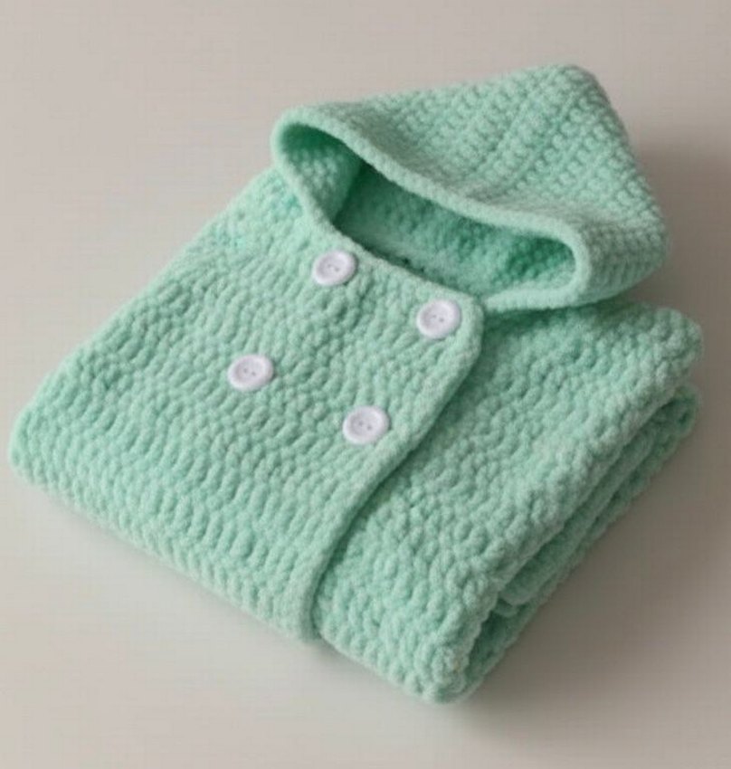 Düğmeli Kapüşonlu Kız Örgü Hırka - Görsel 2