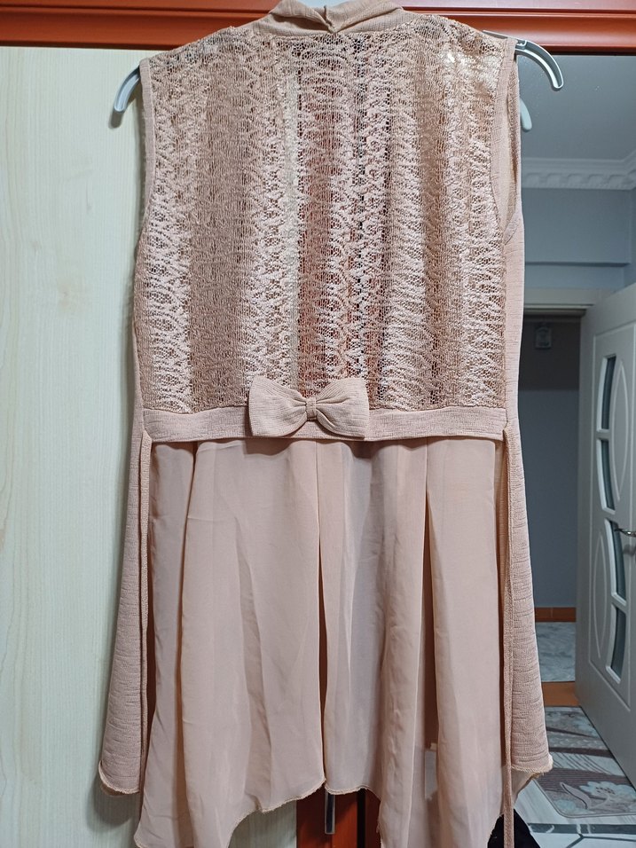 Bej Uzun Kadın Bohem Salaş Yelek - Görsel 3