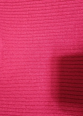 koyu pembe V Yaka Örgü Kadın Kazak - Görsel 2