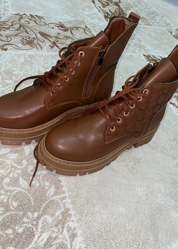 Kahverengi Deri Platform Topuklu Kadın Bot - Görsel 2