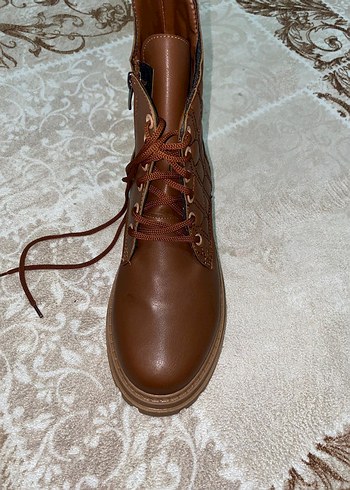 Kahverengi Deri Platform Topuklu Kadın Bot - Görsel 4