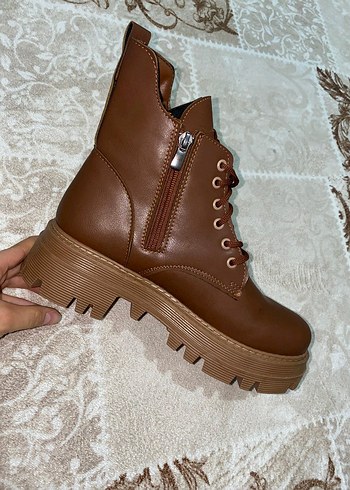 Kahverengi Deri Platform Topuklu Kadın Bot - Görsel 5