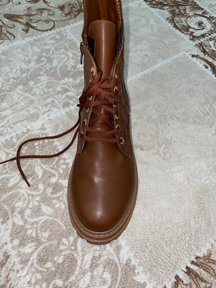 Kahverengi Deri Platform Topuklu Kadın Bot - Görsel 4