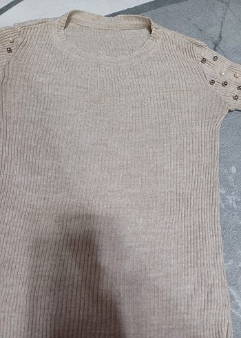 Düğmeli krem Triko Kadın Kazak - Görsel 3