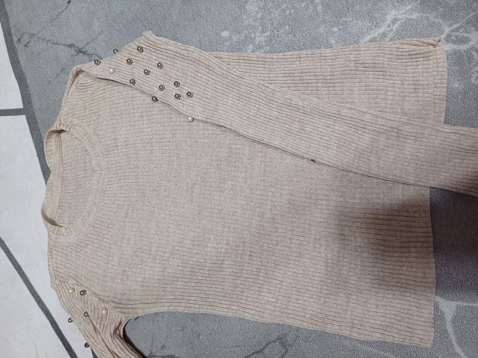 Düğmeli krem Triko Kadın Kazak - Görsel 2