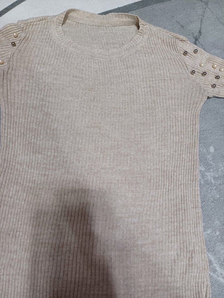 Düğmeli krem Triko Kadın Kazak - Görsel 3
