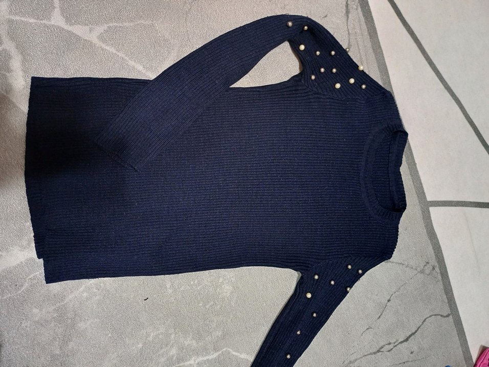 İnci Detaylı Lacivert Triko Kazak - Görsel 3