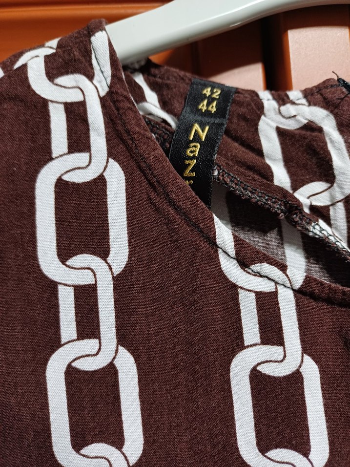 Zincir Desenli Uzun Kahverengi Elbise - Görsel 5