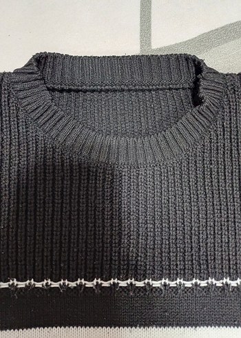 Siyah beyaz  Çizgili Kadın Triko Kazak - Görsel 5