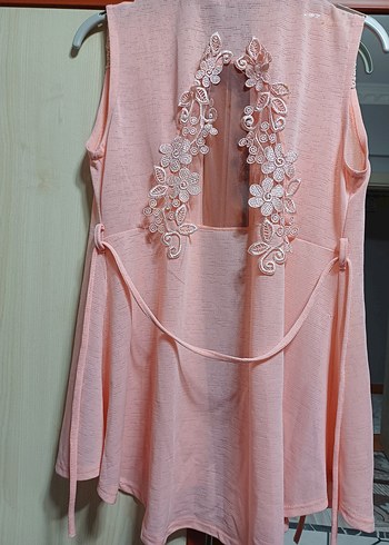 Dantel Detaylı Pembe Midi Kolsuz Yelek - Görsel 2