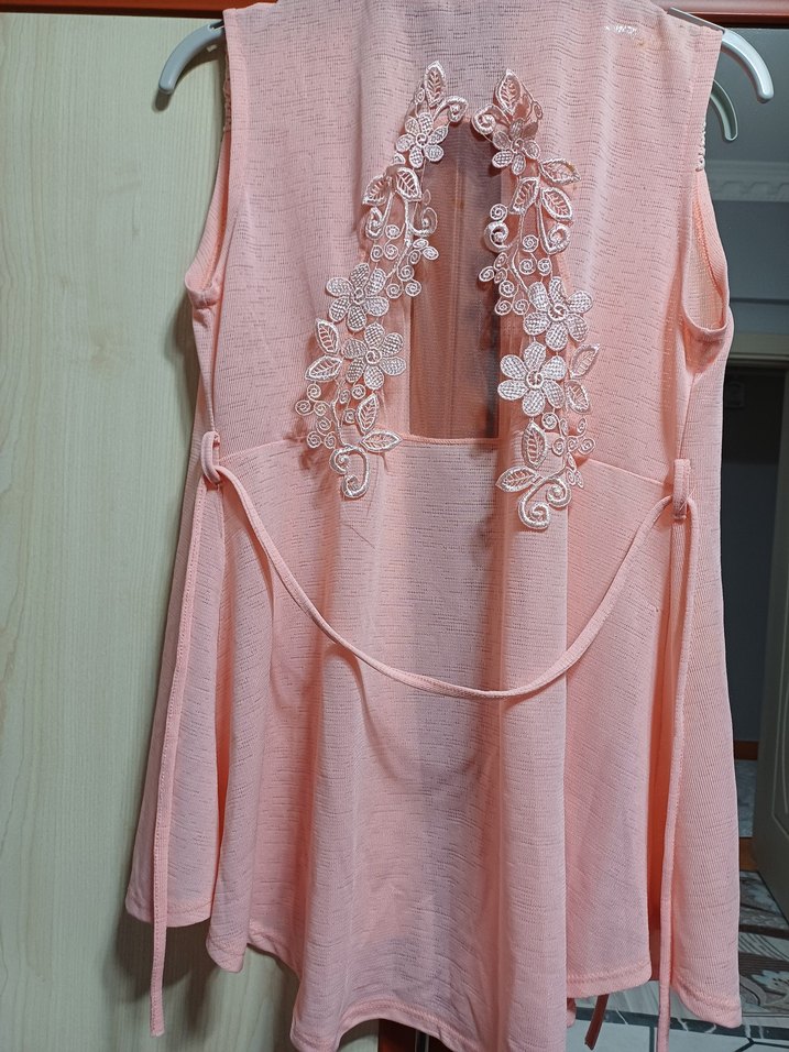 Dantel Detaylı Pembe Midi Kolsuz Yelek - Görsel 2