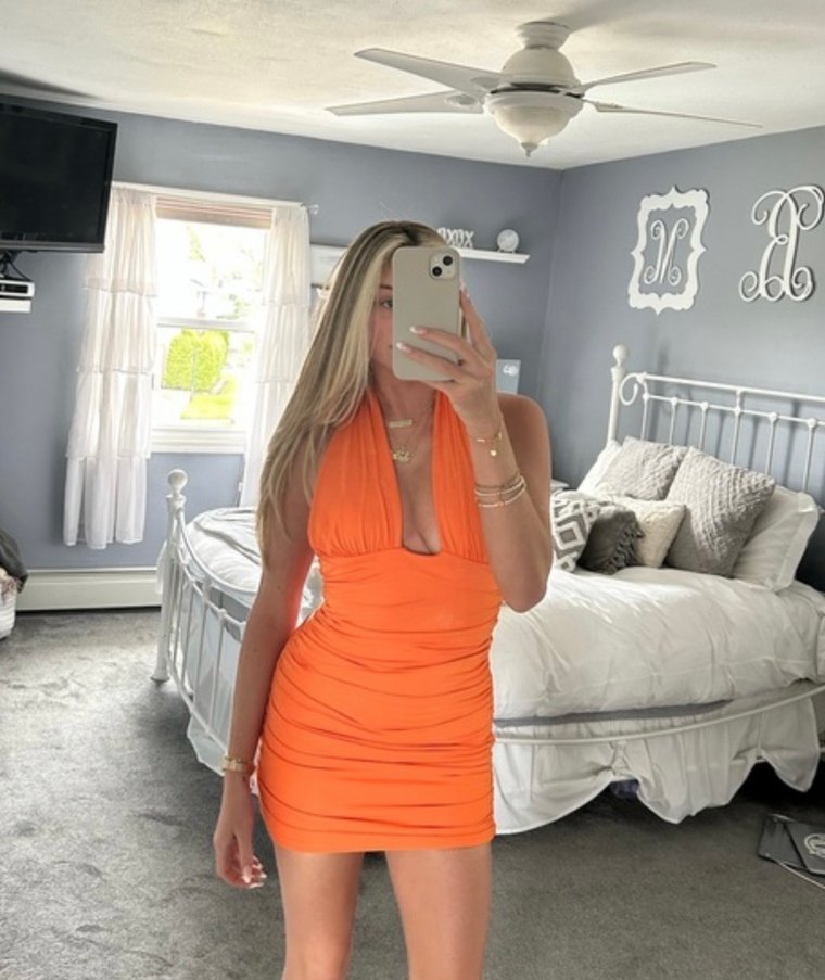 Parlak Turuncu Drapeli Mini Abiye Elbise - Görsel 2