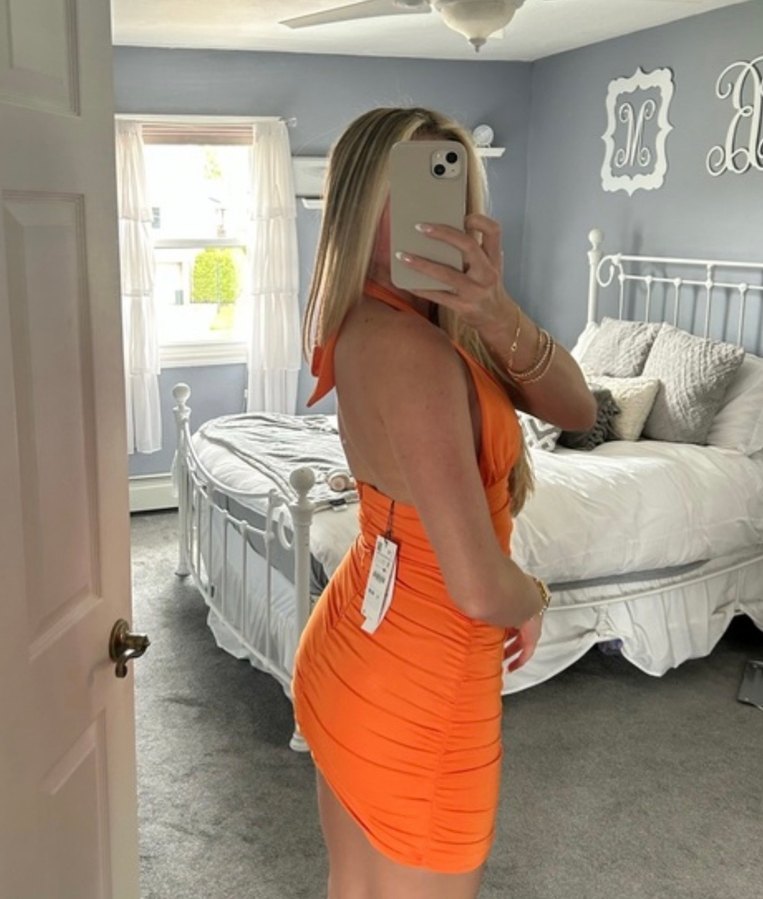 Parlak Turuncu Drapeli Mini Abiye Elbise - Görsel 3