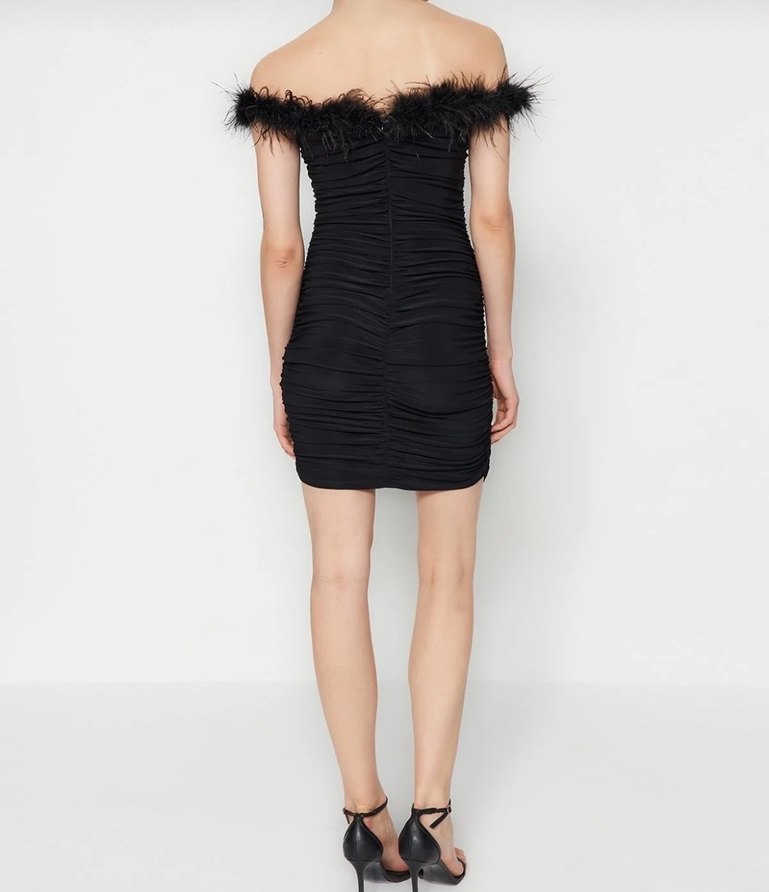 Siyah Drapeli Mini Elbise - Görsel 2