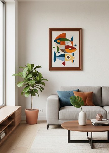 Rengarenk Balıklar: El Yapımı Punch Tablo (Dokulu Duvar Sanatı) - Görsel 3