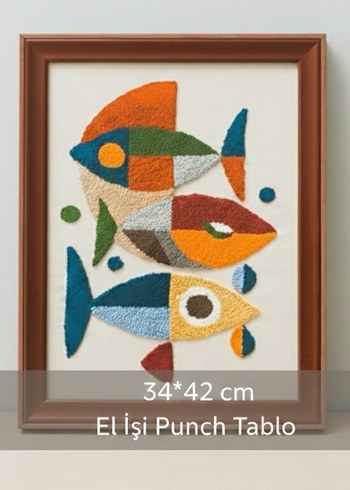 Rengarenk Balıklar: El Yapımı Punch Tablo (Dokulu Duvar Sanatı) - Görsel 2