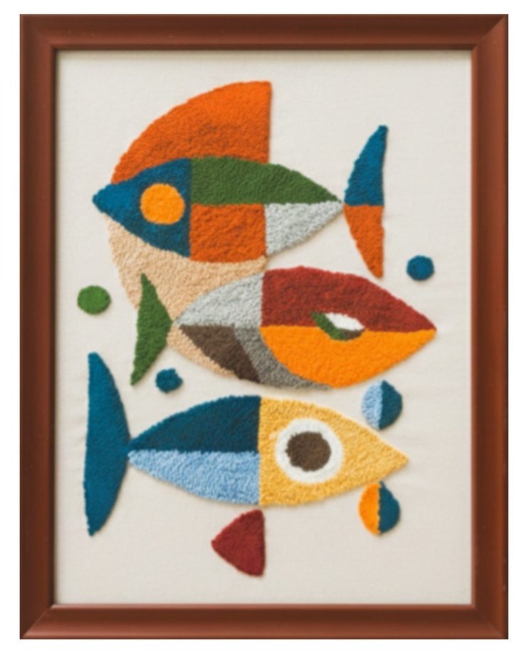 Rengarenk Balıklar: El Yapımı Punch Tablo (Dokulu Duvar Sanatı) - Görsel 4