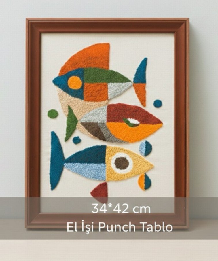 Rengarenk Balıklar: El Yapımı Punch Tablo (Dokulu Duvar Sanatı) - Görsel 2