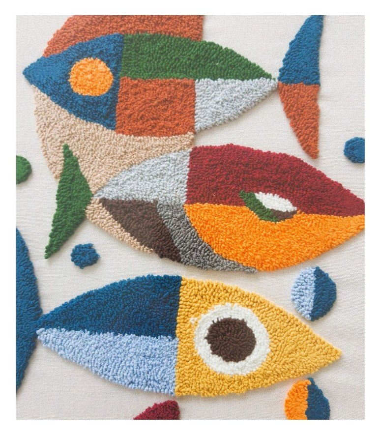 Rengarenk Balıklar: El Yapımı Punch Tablo (Dokulu Duvar Sanatı) - Görsel 5