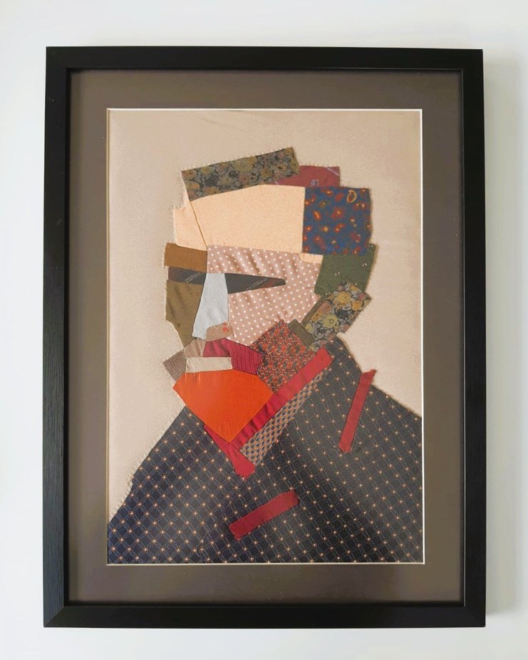 %100 İpek kravatlardan patchwork Van Gogh Tablosu - Görsel 3