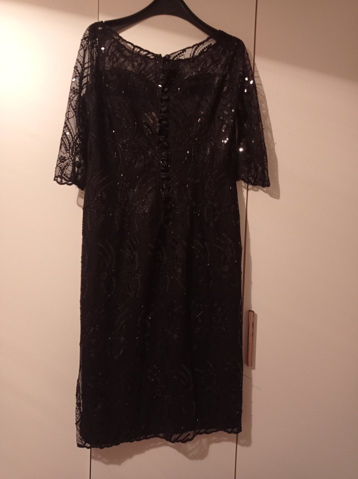 Siyah Midi Drape V Yaka Gotik Abiye - Görsel 2