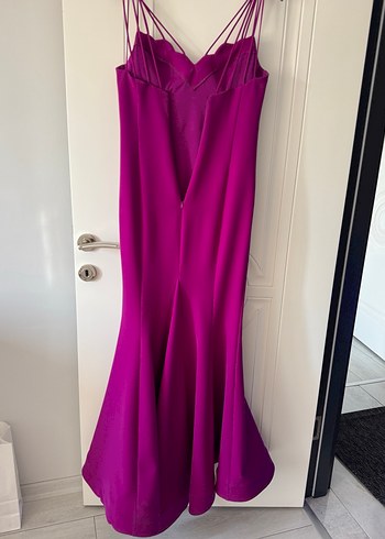 Mor Uzun Askılı Drapeli Abiye Elbise - Görsel 2