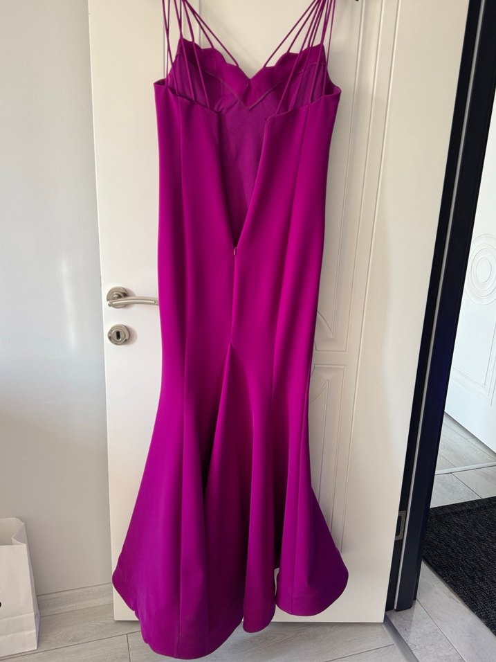 Mor Uzun Askılı Drapeli Abiye Elbise - Görsel 2