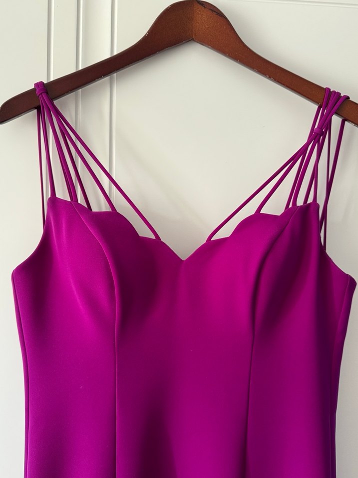 Mor Uzun Askılı Drapeli Abiye Elbise - Görsel 3