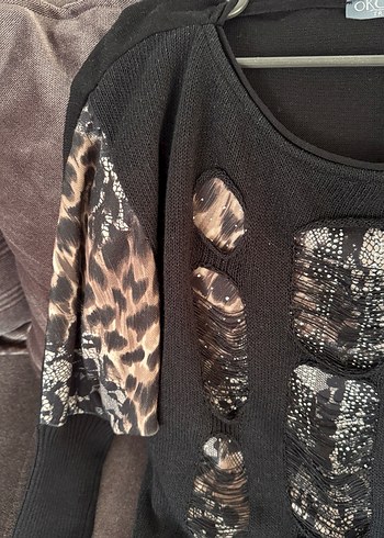 Siyah Desenli Uzun Kollu Triko Bluz - Görsel 3