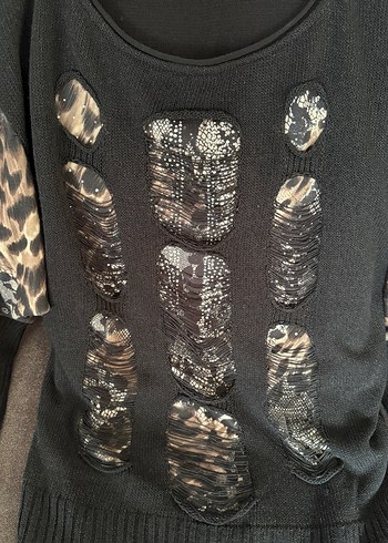 Siyah Desenli Uzun Kollu Triko Bluz - Görsel 2