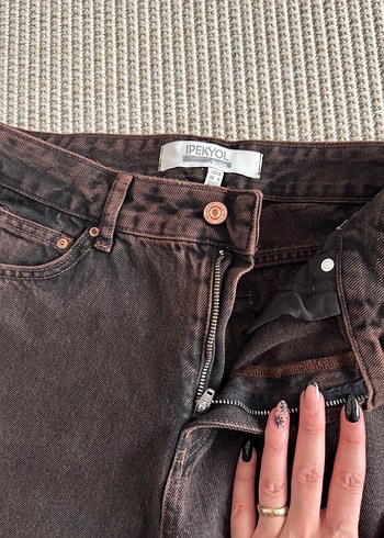 Kahverengi Kadın Midi Boy Denim Pantolon - Görsel 2