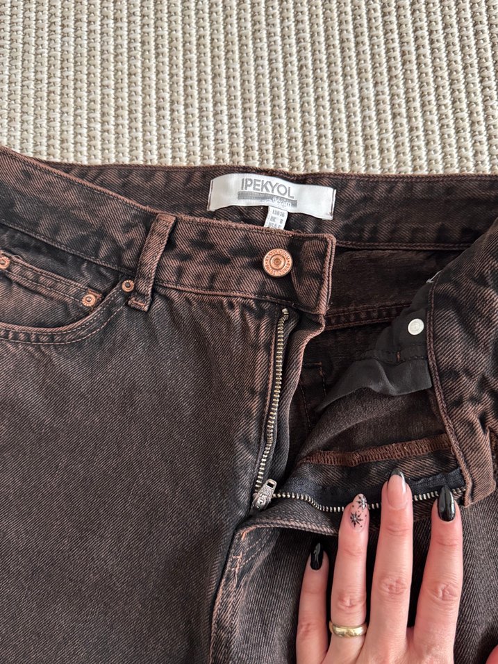 Kahverengi Kadın Midi Boy Denim Pantolon - Görsel 2