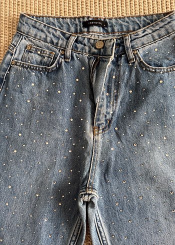 Payetli Mavi Denim Kadın Jean - Görsel 2