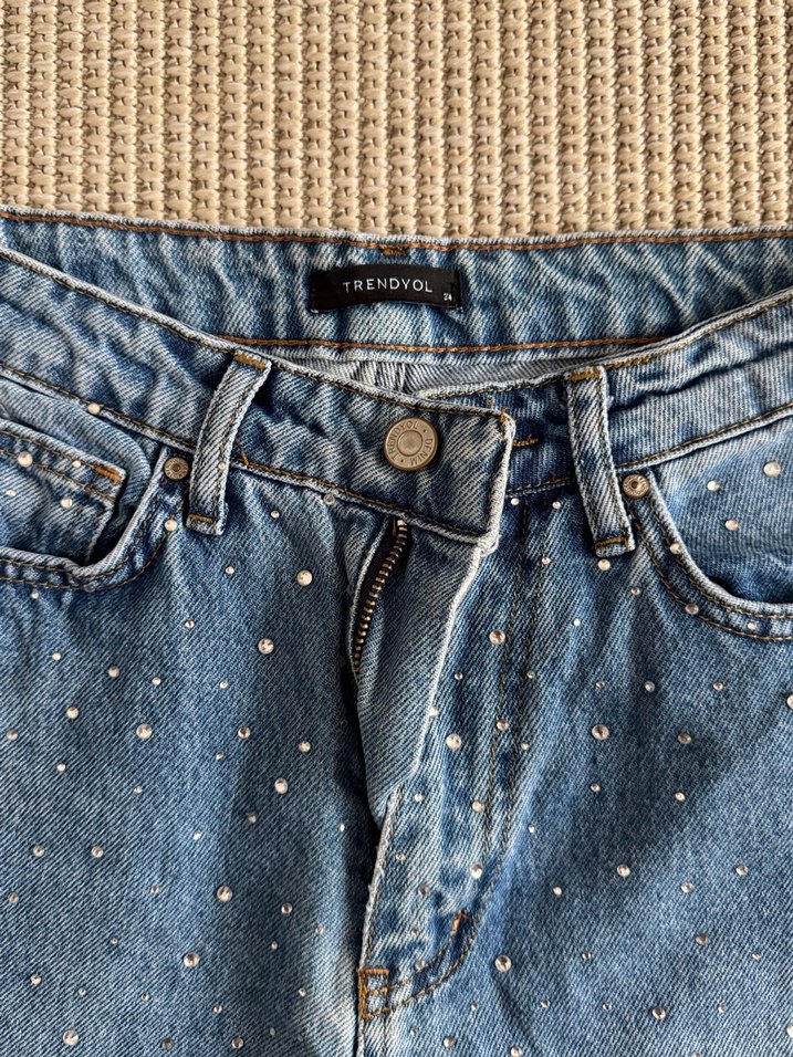 Payetli Mavi Denim Kadın Jean - Görsel 3