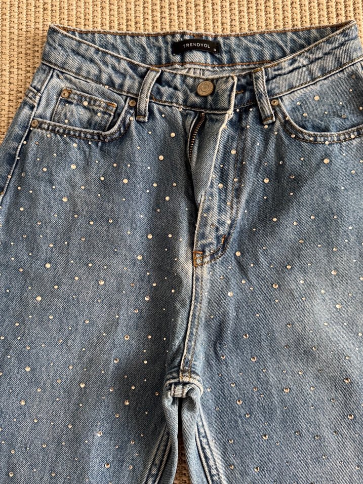 Payetli Mavi Denim Kadın Jean - Görsel 2