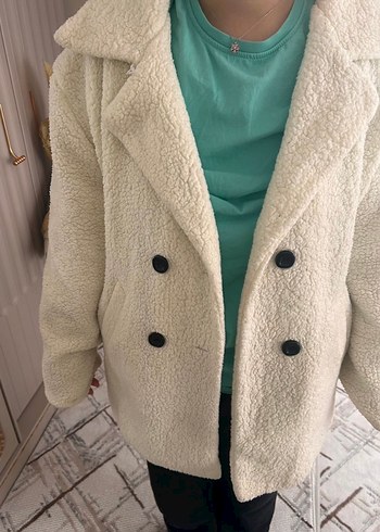 Düğmeli Beyaz Midi Kadın Kaban - Görsel 5