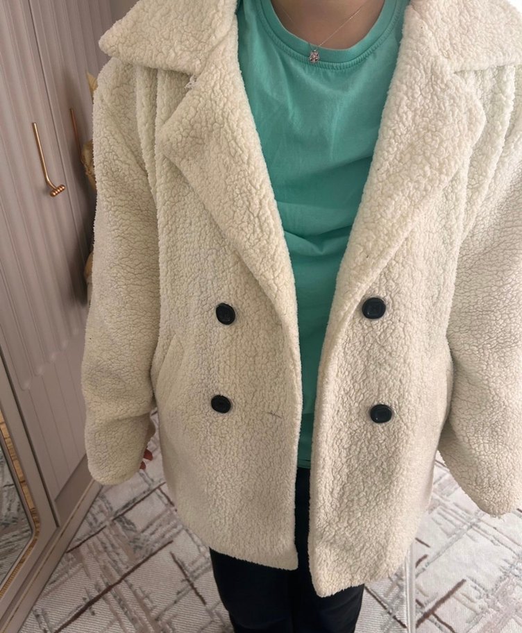 Düğmeli Beyaz Midi Kadın Kaban - Görsel 5