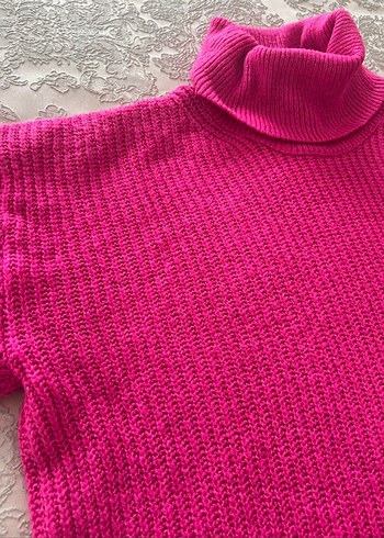 Pembe Balıkçı Yaka Örgü Kadın Kazak - Görsel 2