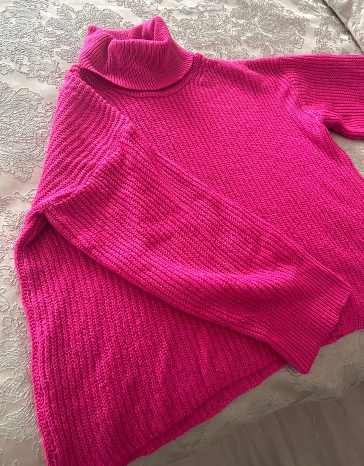 Pembe Balıkçı Yaka Örgü Kadın Kazak - Görsel 3