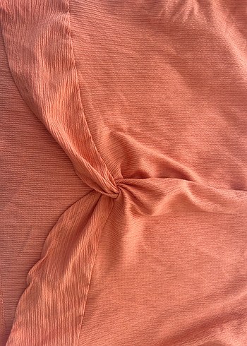 Turuncu V Yaka Piliseli Keten Bluz ve bol kesim pantolon - Görsel 2