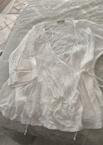 Kadın Beyaz Keten Bol Paça Pantolon ve üst - Görsel 4