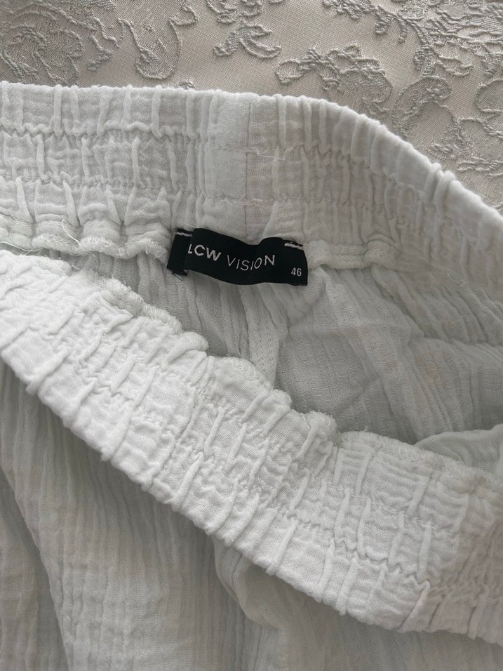 Kadın Beyaz Keten Bol Paça Pantolon ve üst - Görsel 3