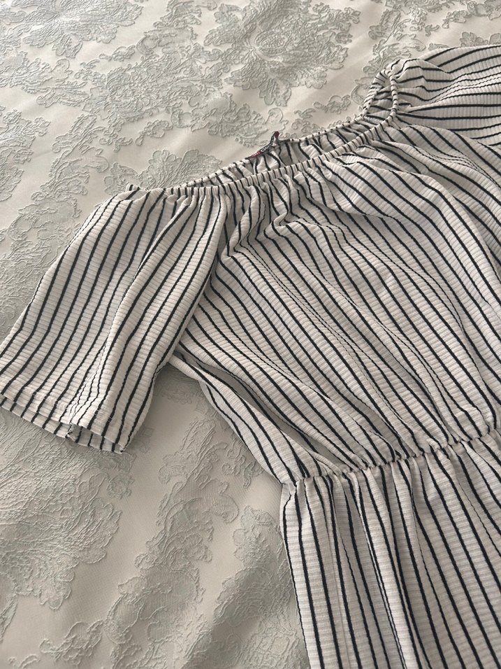 Kadın Beyaz Çizgili Uzun Tulum - Görsel 2