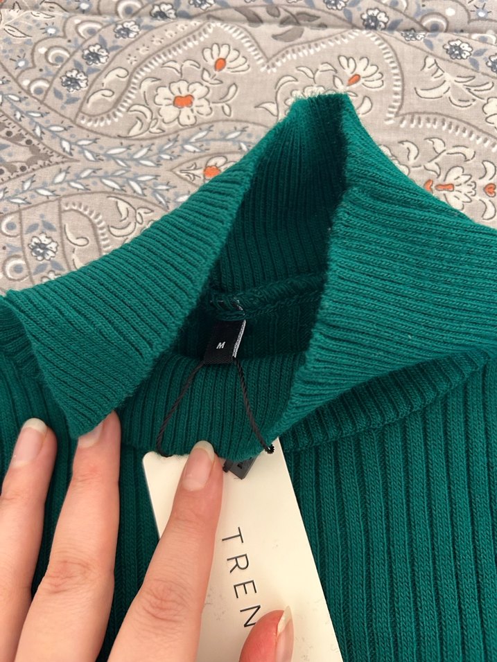 Uzun Kollu Yeşil Balıkçı Yaka Triko Elbise - Görsel 4