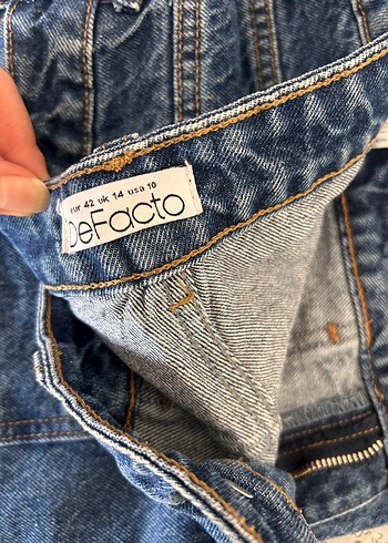 Düğmeli Gri Denim Kadın pantolon - Görsel 2