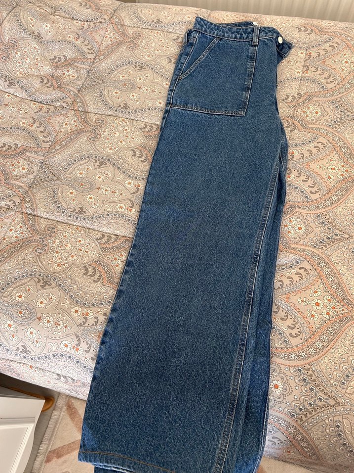 Düğmeli Gri Denim Kadın pantolon - Görsel 3