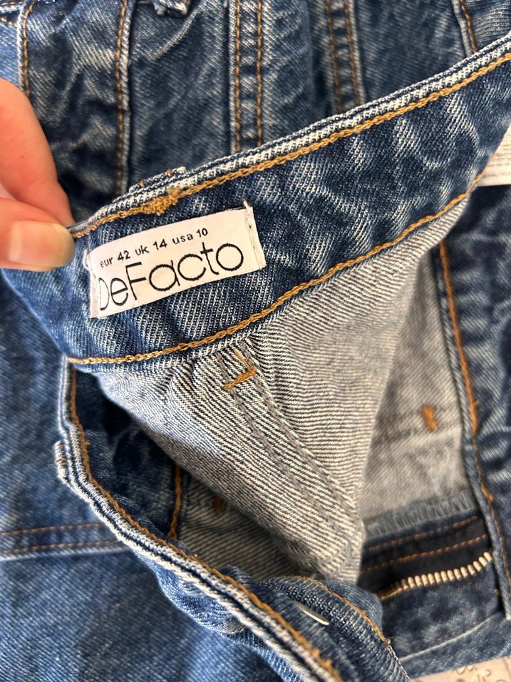 Düğmeli Gri Denim Kadın pantolon - Görsel 2