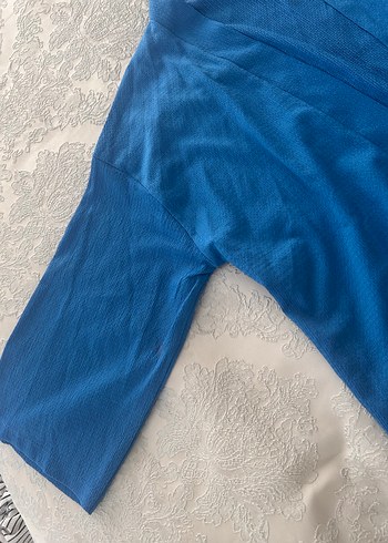 Mavi Keten Piliseli Kadın Pantolon ve ceket - Görsel 7