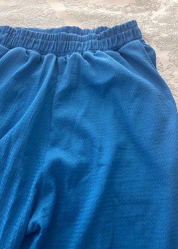 Mavi Keten Piliseli Kadın Pantolon ve ceket - Görsel 2