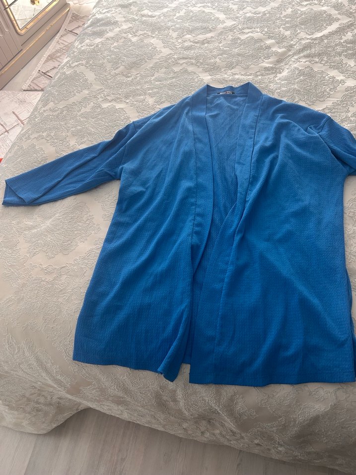 Mavi Keten Piliseli Kadın Pantolon ve ceket - Görsel 5